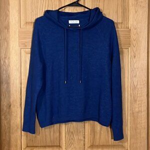 Rachel Zoe Blue Drawstring Hooded Sweater 100% ExtraFine Merino Wool